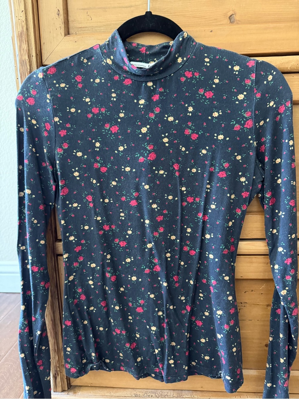 Reformation Mock Neck Long Sleeve Top with Pink and Cream Floral Print